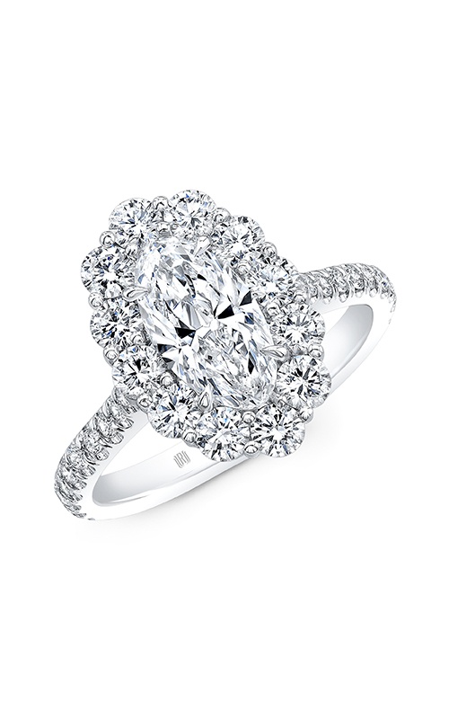 Rahaminov Diamond's 18K White Gold 1.00CTW Moval D SI2 .93CTW Round Diamond Halo Engagement Ring M44-0230