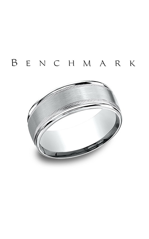 Benchmark Men's 14K White Gold 8MM Satin Center with Milgrain Wedding Band Size 10 RECF7801S14KW