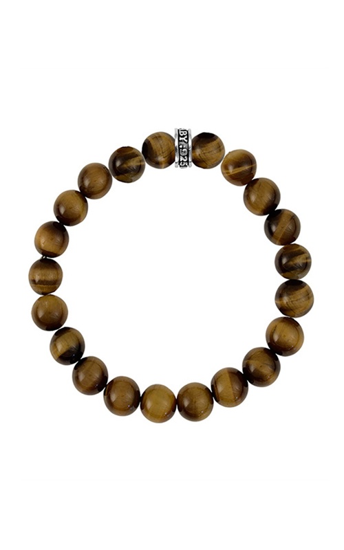 King Baby Sterling Silver 8.75'' 10mm Tiger Eye Beaded Bracelet with Logo K40-5804-TIG