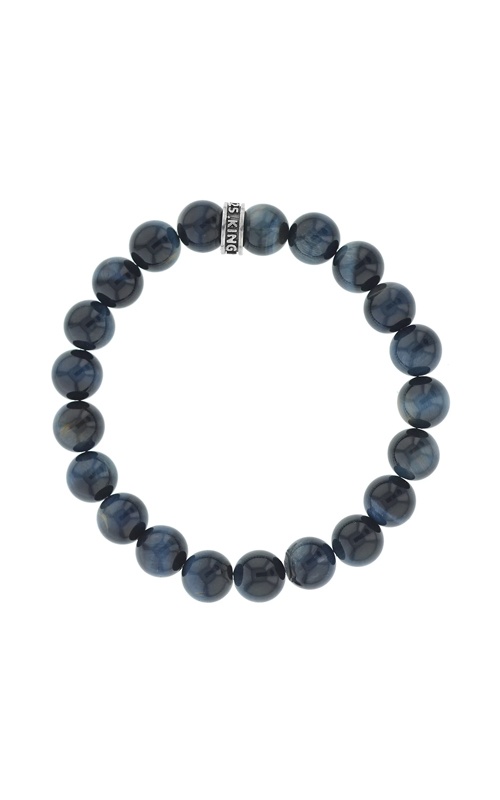 King Baby Sterling Silver 8.75'' 10mm Blue Tiger Eye Beaded Bracelet with Logo K40-5807