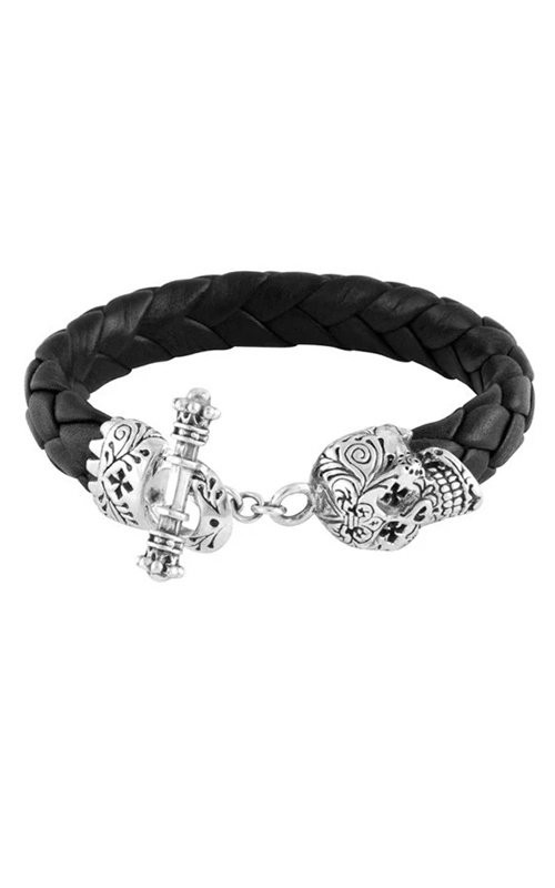 King Baby 8.75'' Braided Black Leather Bracelet with Small Day of the Dead Skull Clasp K42-5146