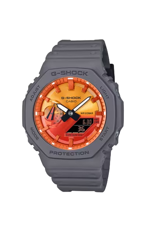 G-Shock Analog Digital 2100 Series Orange Flame 45.4mm Gray Watch