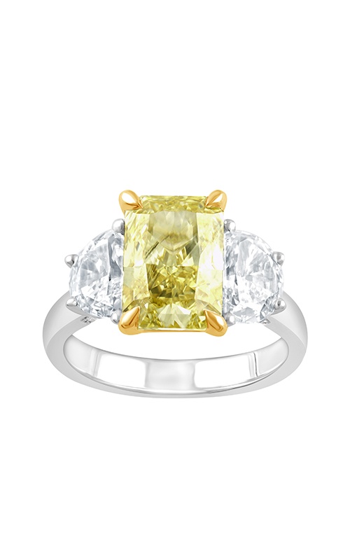 Albert's 14K White and Yellow Gold 3.60CT Fancy Vivid Yellow Radiant Lab Grown 1.29CTW Half Moon and Round Lab Grown Diamond Engagement Ring Size 7 LGUDR01146T350GT87