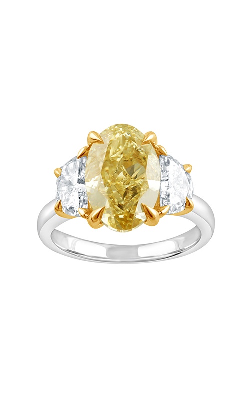 Albert's 14K White & Yellow Gold 5.04CT Fancy Vivid Yellow Oval Lab Grown 1.56CTW Half Moon & Round Lab Grown Diamond Engagement Ring LGUDR01156O500GT87