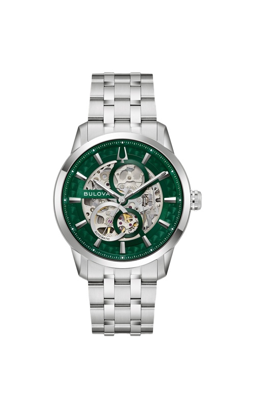 Bulova Sutton 40mm Automatic Green Openworked Watch 96A329