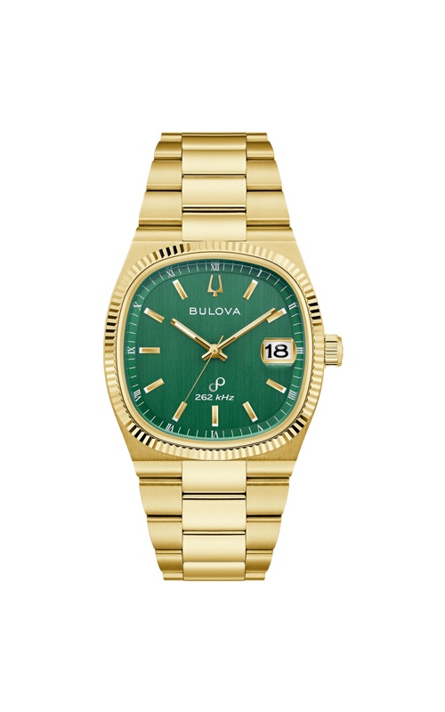 Bulova Men's Super Seville Gold Tone Green Dial Watch 97B237