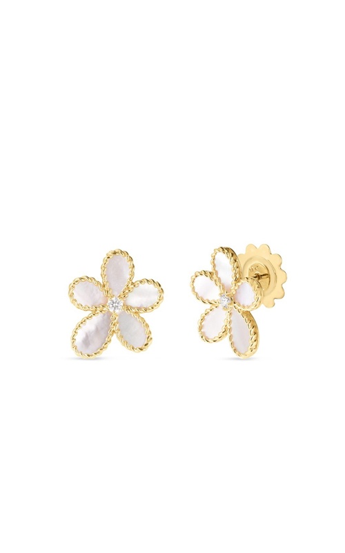 Roberto Coin 18k Yellow Gold 1.90ctw Mother of Pearl and .07ctw Diamond Jasmine 21mm Flower Stud Earrings 7773722AJERM