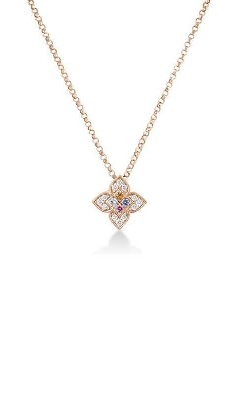 Roberto Coin 18k Rose Gold 17'' 10mm Venetian Princess Carnival Pave Diamond & Mixed Stones Flower Necklace 7773752AX17X