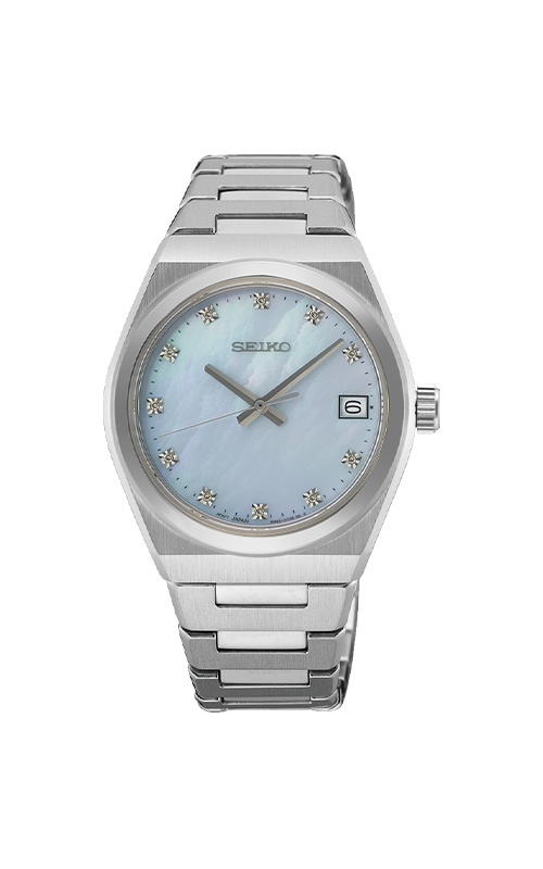 Seiko Essentials Ladies' 34mm Blue Mother of Pearl Diamond Dial Watch SUR603