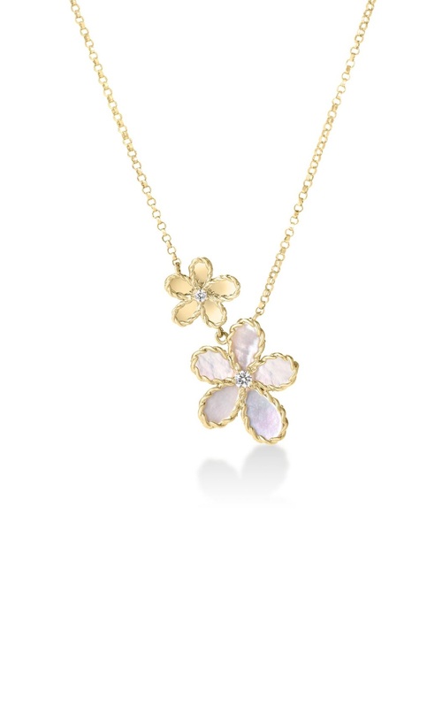 Roberto Coin 18k Yellow Gold 17'' Jasmine .95ctw Mother of Pearl and .04ctw Diamond Flower Necklace 7773785AY17X