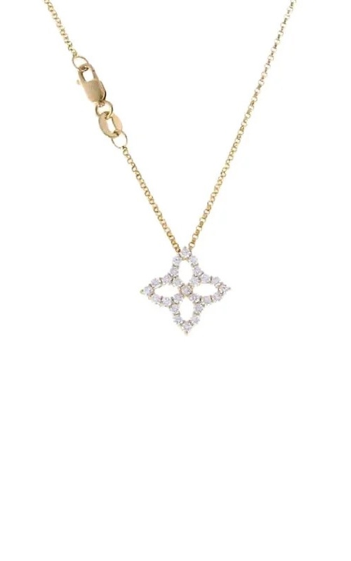 Roberto Coin 18k Yellow Gold Venetian Princess Medium .50ctw Round Diamond Flower 18'' Necklace 8882349AY18X