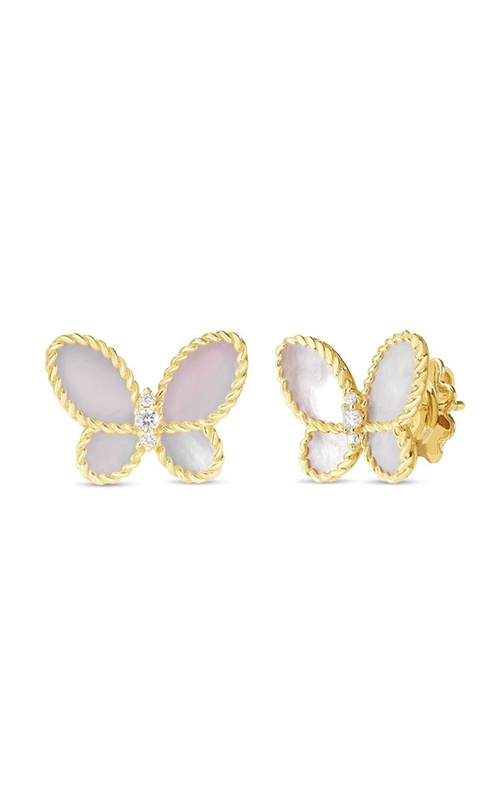 Roberto Coin 18k Yellow Gold .07ctw Diamond 2ctw Mother of Pearl Butterfly Stud Earrings 7773720AJERM