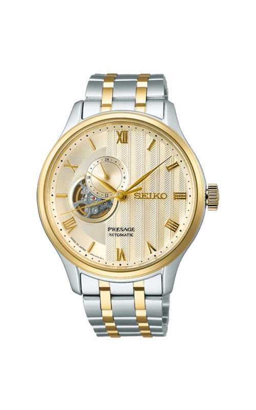 Seiko Men's Presage Two Tone 41.8mm Automatic Openworked Ivory Dial Watch SSA464