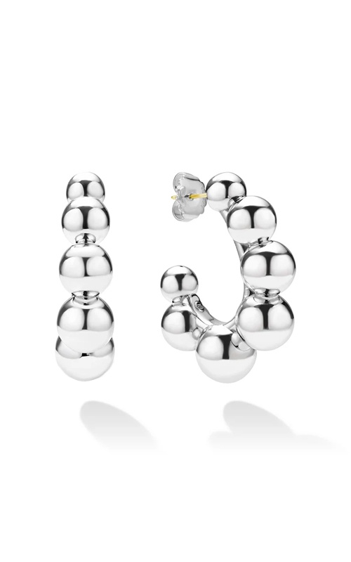 LAGOS Sterling Silver Caviar Bubbly 32mm J Hoop Earrings With 14k Yellow Gold Posts 01-82176-00