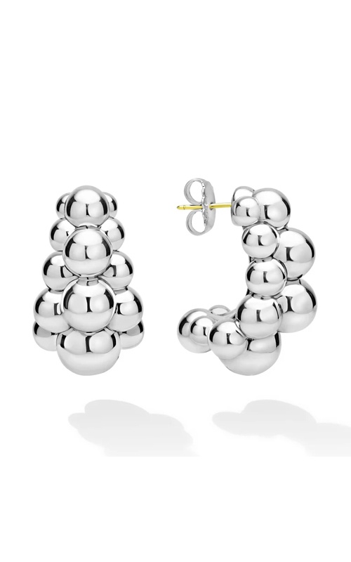 LAGOS Sterling Silver Caviar Bubbly 35x21mm 3 Row Drop Earrings With 14k Yellow Gold Posts 01-82177-00