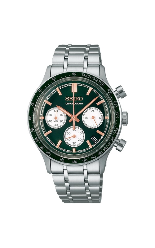 Seiko Men's Essentials Chronograph 38.7mm Green Dial Watch SSB481