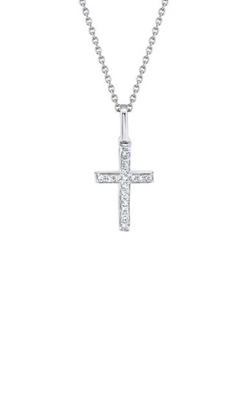 Shy Creation 14k White Gold .06ctw Round Diamond Cross Necklace with 18'' Chain SSC22002782AC