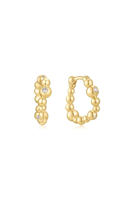 Ania Haie Sterling Silver 14K Yellow Gold Plated Bezel Beaded Curved Huggie Hoop Earrings E066-08G