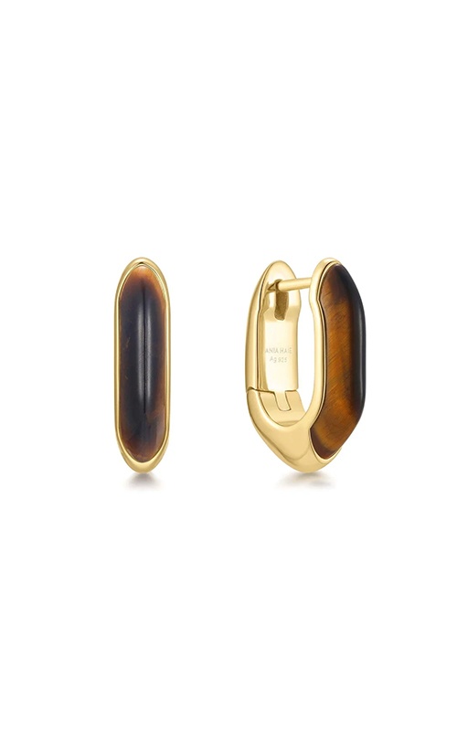 Ania Haie Sterling Silver 14K Yellow Gold Plated Tiger Eye Huggie Hoop Earrings E068-01G-TE