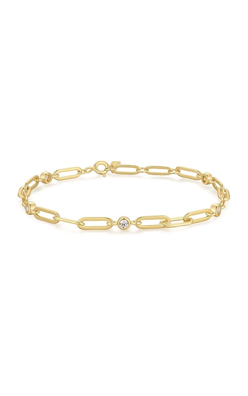 Ania Haie Sterling Silver 14K Yellow Gold Plated Bezel Station Paper Clip Chain Bracelet B069-01G