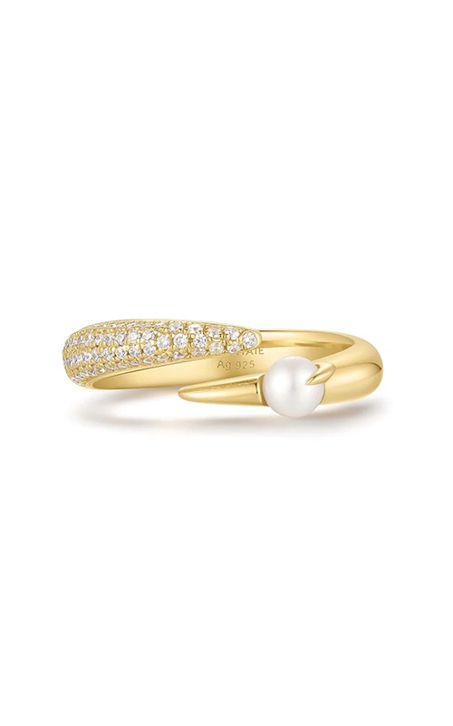 Ania Haie Sterling Silver 14K Yellow Gold Plated Sparkle Pearl Crossover Adjustable Ring R069-01G
