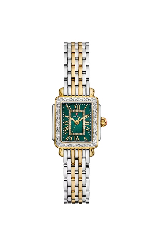 Michele Two Tone Deco Madison Diamond Bezel Green Dial Watch MWW06D000174
