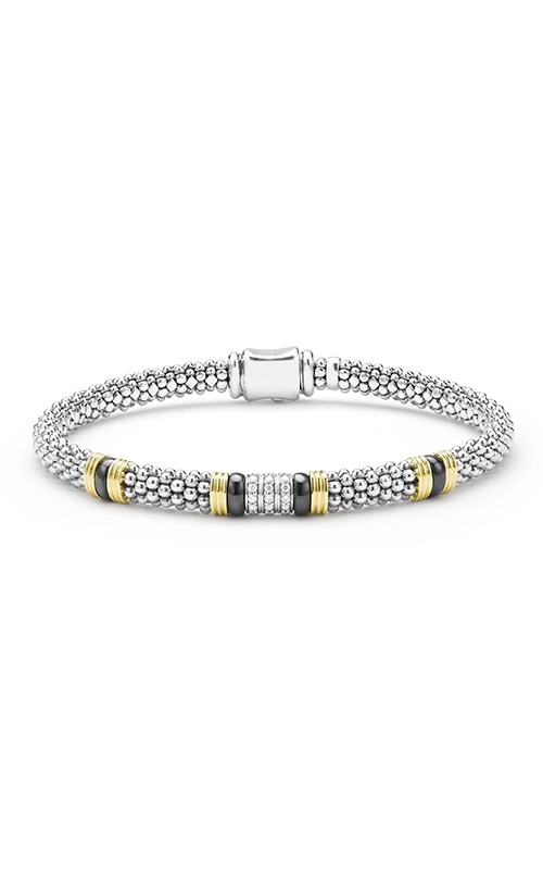 Lagos Sterling Silver 18K Yellow Gold Black Ceramic .15CTW Diamond Bracelet 05-81543-CB7