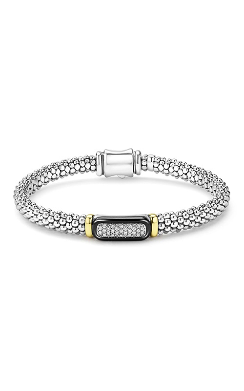 Lagos Sterling Silver 18K Yellow Gold Black Ceramic .16CTW Diamond Caviar Bracelet 05-81598-CB7