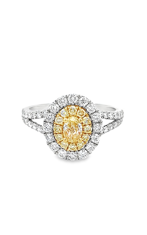 Albert's Platinum and 18K Yellow Gold .34CT Oval Yellow Diamond .69CTW Round White Diamonds and .18CTW Round Yellow Diamond Double Halo Engagement Ring SDR75664-OVPT