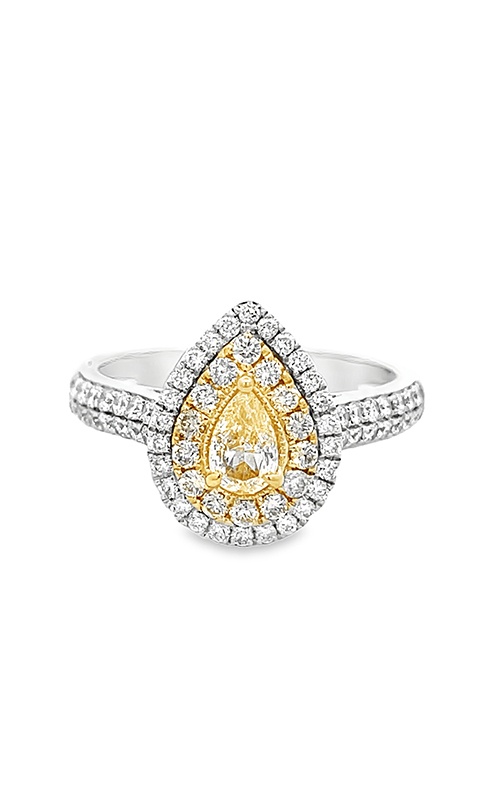 Albert's Platinum and 18K Yellow Gold .32CT Pear Yellow Diamond, .48CTW Round White Diamonds, and .20CTW Round Yellow Diamonds Double Halo Engagement Ring SDR82040-PT