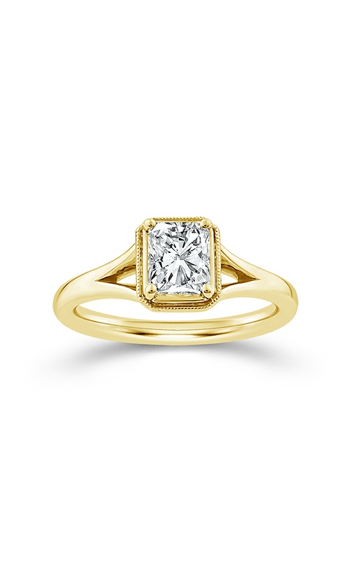 Albert's 14K Yellow Gold 1.04Ct Radiant Diamond With Round Diamonds Cathedral Engagement Ring