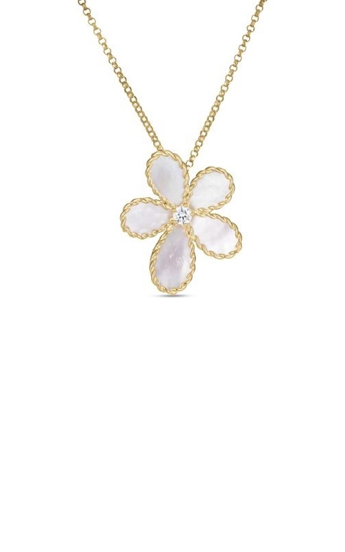 Roberto Coin 18k Yellow Gold 18'' Jasmine .06ct Round Diamond 21mm Mother Of Pearl Flower Pendant Necklace 7773722AJCHM