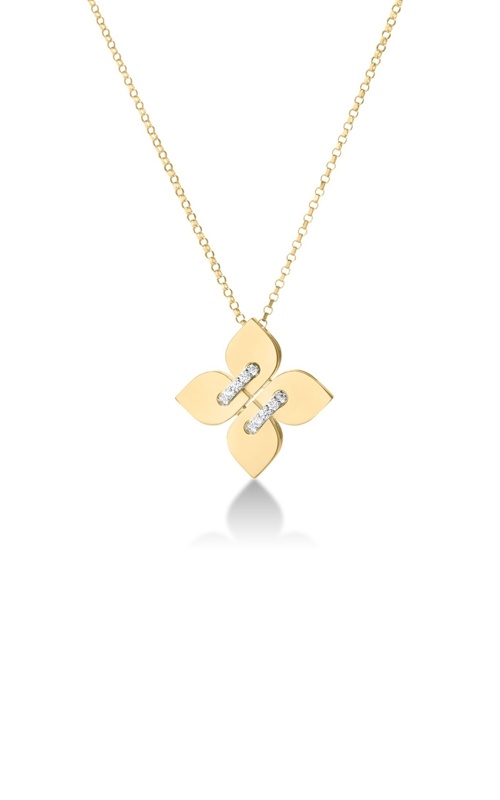 Roberto Coin 18k White and Yellow Gold Venetian Princess .07ctw Filo Medium Flower Necklace with 17'' Diamond Cut Rolo Chain 8883713AJ17X