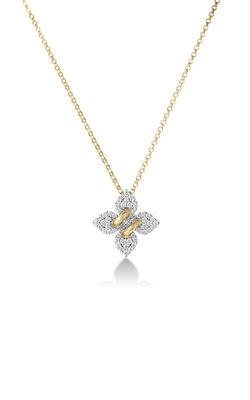 Roberto Coin 18k White and Yellow Gold 15mm Venetian Princess Filo .27ctw G-H SI Flower Necklace with 17'' Chain 8883729AJ17X