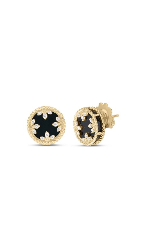 Roberto Coin 18K Yellow Gold Venetian 12mm Medallions Small .10ctw Diamond & 6.35ctw Black Jade Stud Earrings 8883531AYERXB