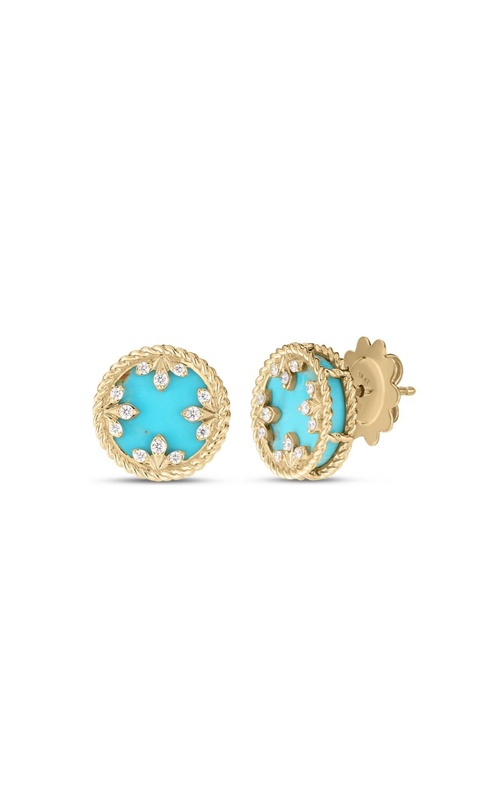 Roberto Coin 18K Yellow Gold Venetian Medallions Small .10ctw Diamond And 3.70ctw Turquoise 12mm Stud Earrings 8883531AYERXT