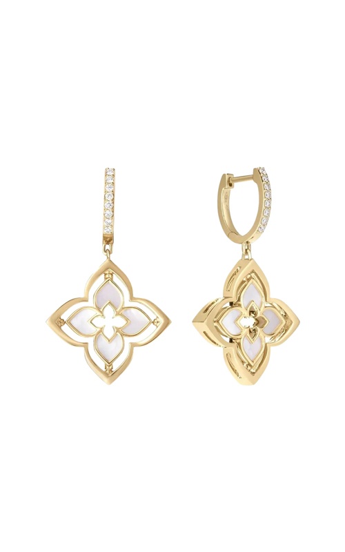 Roberto Coin 18k Yellow Gold Venetian Princess 2.75ctw Mother of Pearl and .35ctw Diamond Reversible Dangle Hoop Earrings 8883692AYERXP