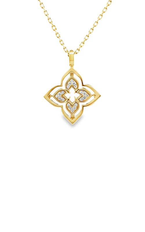 Roberto Coin 18k Yellow Gold Venetian Princess .15ctw Diamond and 1.35ctw Mother of Pearl Necklace with 17'' Diamond Cut Cable Chain 8883692AY17XP