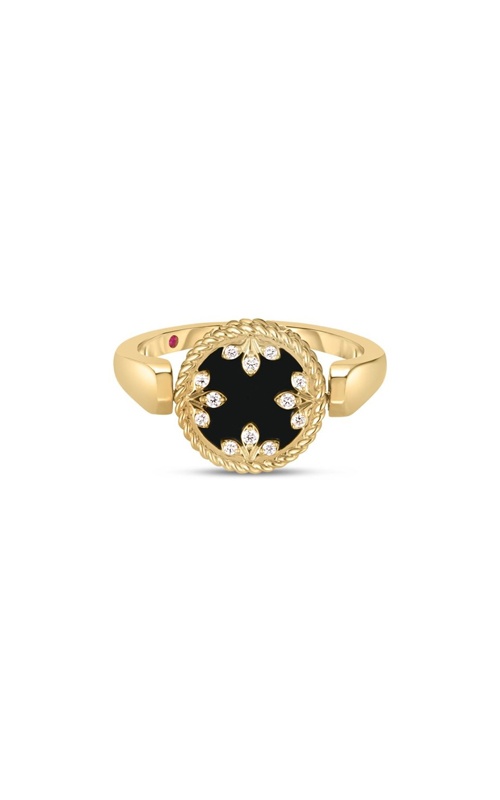 Roberto Coin 18k Yellow Gold Venetian Medallions .05ctw Diamond, 2ctw Black Jade and Mother of Pearl Reversible Ring - SIZE 6.5 - 8883531AY65XB