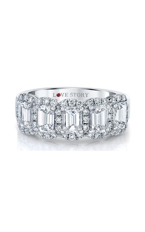 Love Story 14K White Gold 1 1/2CTW Round and Emerald Cut Diamond Wedding Band AJ-R17925LJ8