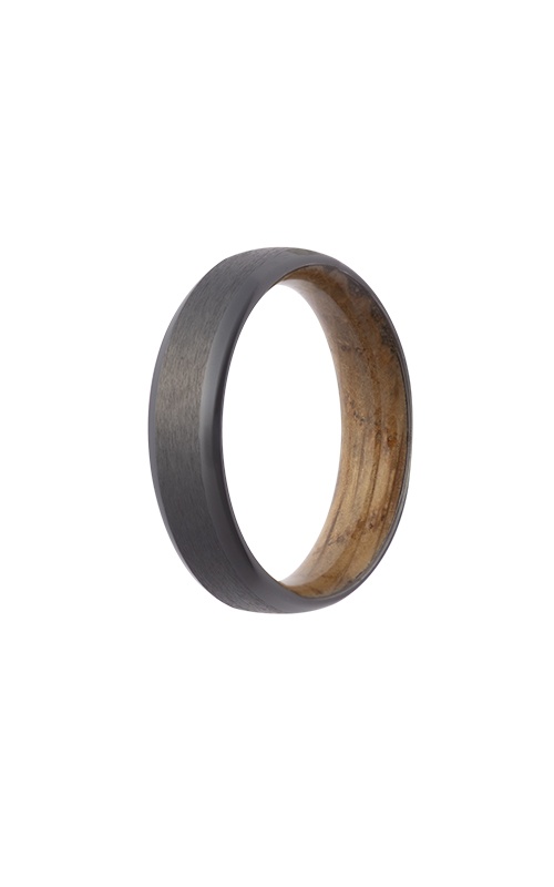 Heavy Stone Men's 7MM Zirconium Beveled Satin Top Polished Edge with Whiskey Barrel Wood Interior Sleeve Wedding Band K7ZWD107:WHK-10