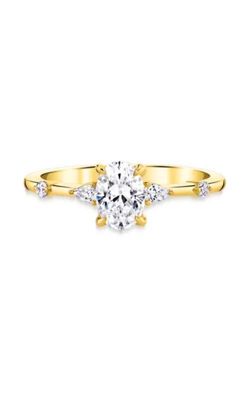 Love Story 14K Yellow Gold 3/4CT Oval .10CTW Pear Shape .09CTW Round Diamond Engagement Ring AJ-R21078LJY