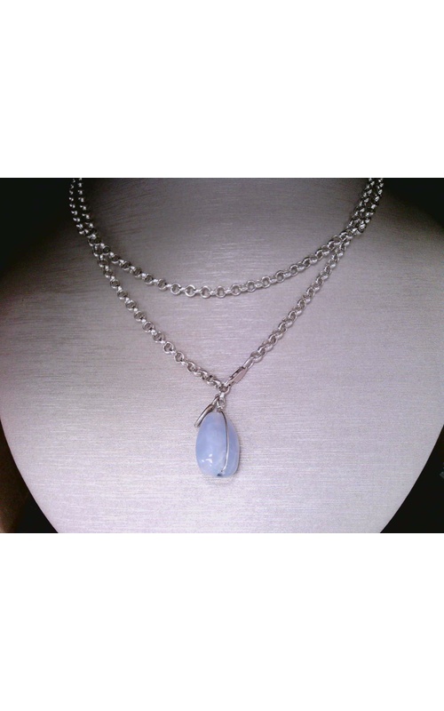 Albert's Estate Sterling Silver Ladies' Blue Chalcedany Necklace with 36'' Rolo Chain EPEN01051