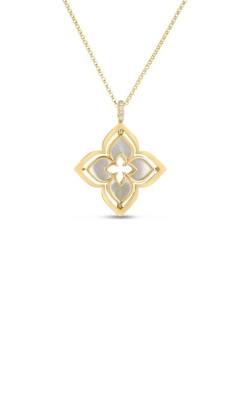 Roberto Coin 18k Yellow Gold 17'' 2.55ct Mother of Pearl and .12ct Round Diamond Flower Necklace 8883468AY17XP