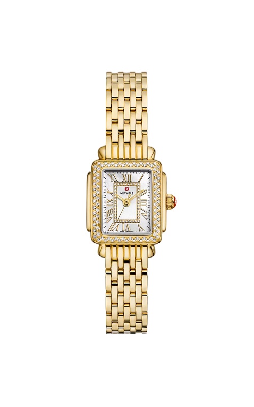 Michele Deco Madison Mini 18k Yellow Gold Mother of Pearl Dial with Diamond Bezel Watch MWW06D000173