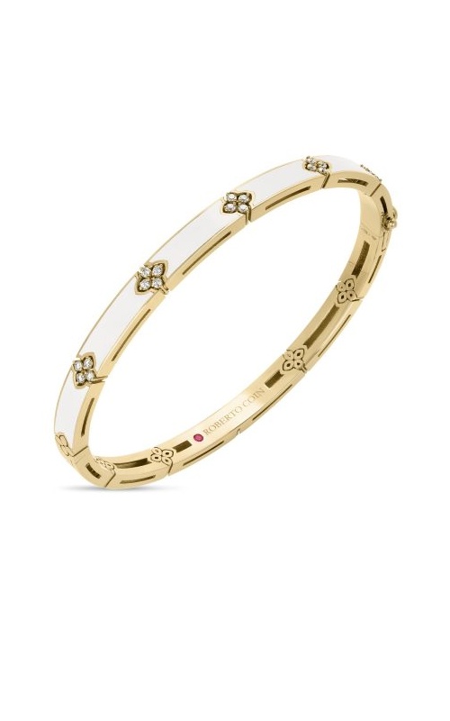 Roberto Coin 18k Yellow Gold .15ctw Round Diamond Love In Verona White Enamel Bracelet 8883704AYBAX