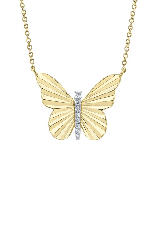 Shy Creation 14k Yellow Gold 16'' .06ctw Diamond Butterfly Necklace SC55028399RD