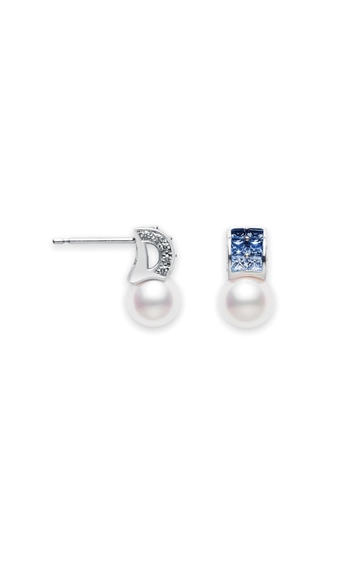 Mikimoto 18k White Gold 7.5mm Akoya Pearl 1.17ctw Sapphire and .16ctw Diamond Earrings PEA90160S W