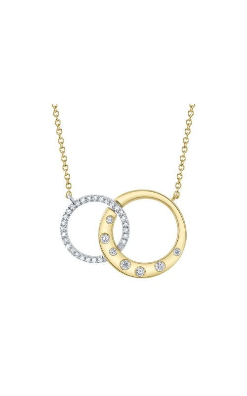 Shy Creation 14k White and Yellow Gold .16ctw Double Circle Necklace SC22009316