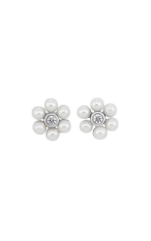 Alberts 10k White Gold 1 1/5tw Pearl 1/20tw Pearl 1/20tw Diamond Flower Studs ER27772-1WDP CO